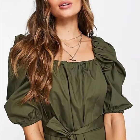 Mango Cotton Poplin Dress Khaki Green New - Picture 5 of 5